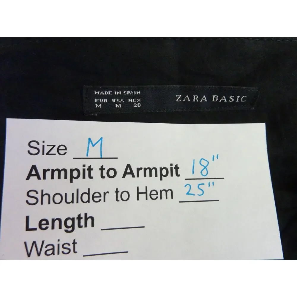 Zara Black V Neck Satin Blouse with 3/4 Sleeves M Top - Picture 6 of 6